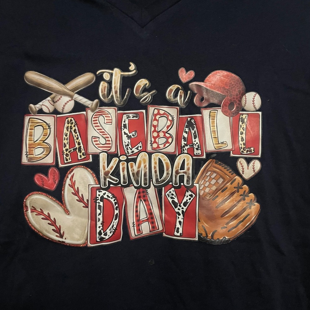 New Daily Thread Navy Blue Baseball Kinda Day V Neck T Shirt Women's Size‎ S
